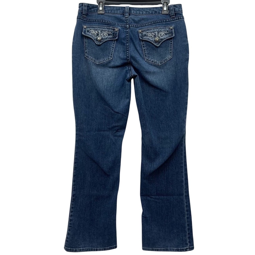 Apt 9 Baby Bootcut Jeans Womens 10 Blue Stretch Flap Pocket‎ Embroidered Y2K